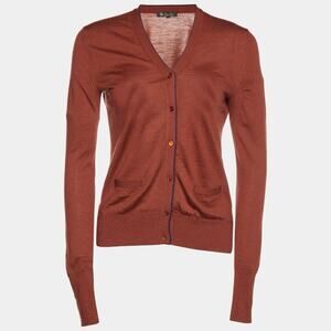 Loro Piana Brick Brown Virgin Wool V-Neck Cardigan Size IT 38 US 2…
